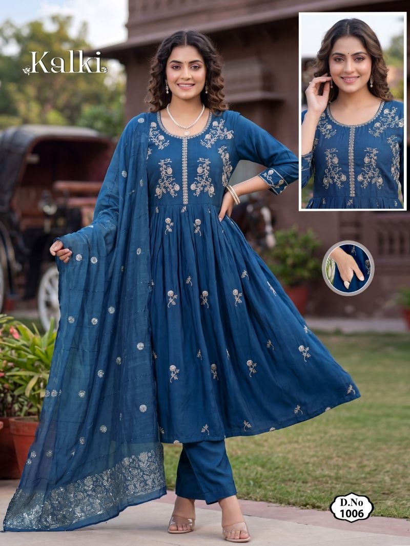 Buy Kalki Vol 2 Roman Silk Plain Dori Sequence Worked Kurti Set Wholesale 2026