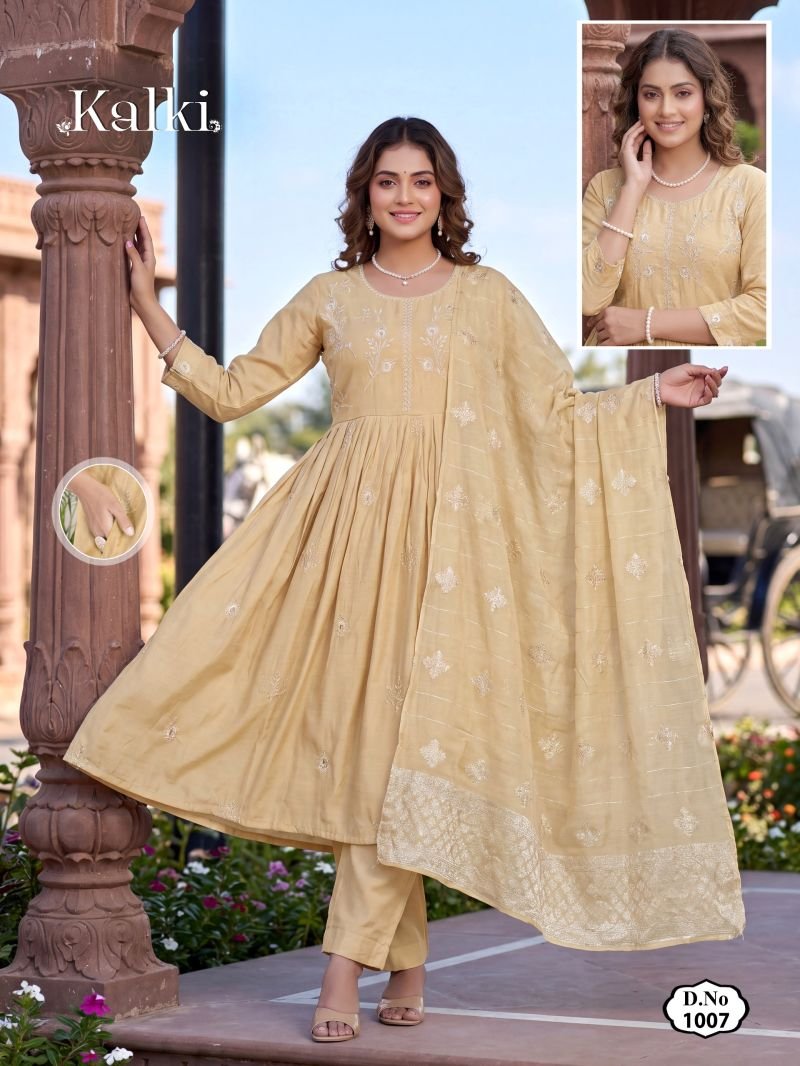 Buy Kalki Vol 2 Roman Silk Plain Dori Sequence Worked Kurti Set Wholesale 2026