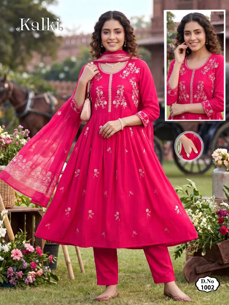 Buy Kalki Vol 2 Roman Silk Plain Dori Sequence Worked Kurti Set Wholesale 2026