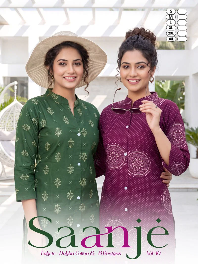 Saanje Vol 10 Dhabu Cotton Printed Kurti With Bottom Collection Wholesale