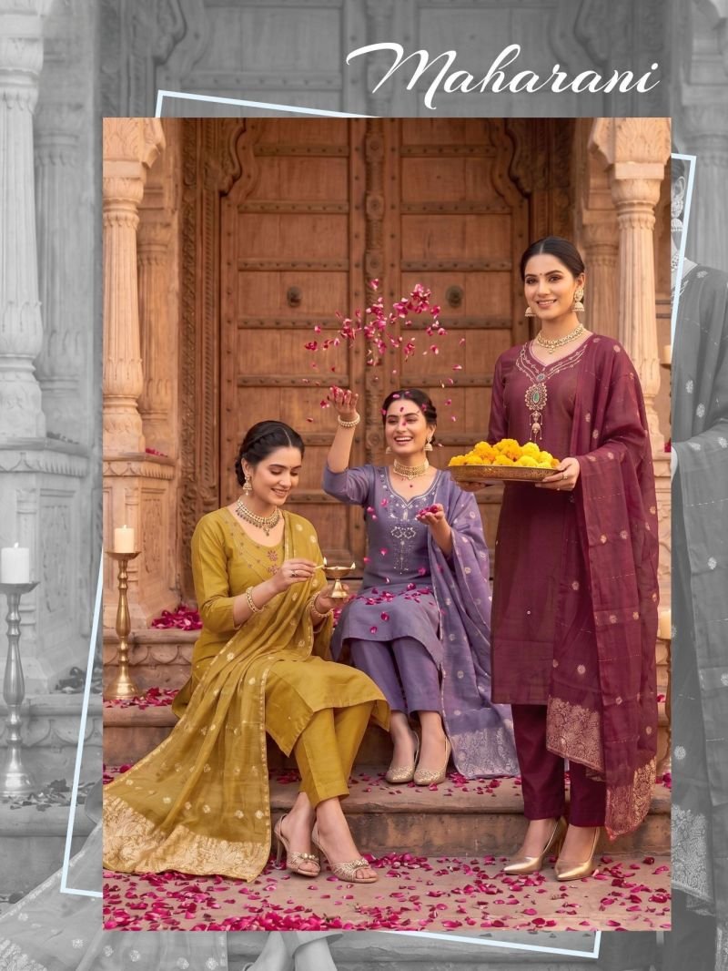 Maharani Vol 2 Shimmer Roman Silk Handworked Kurti Set Wholesale