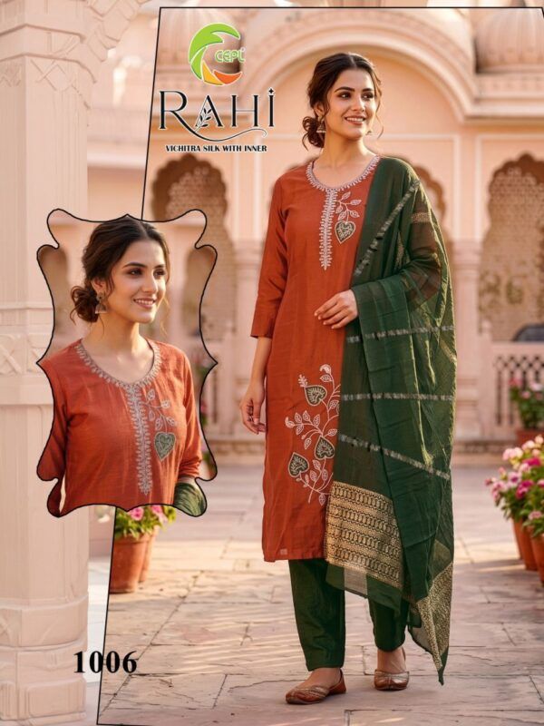 Latest Rahi D No 1001 To 08 Vichitra Silk With Embroidered Kurti Set Wholesale 2026