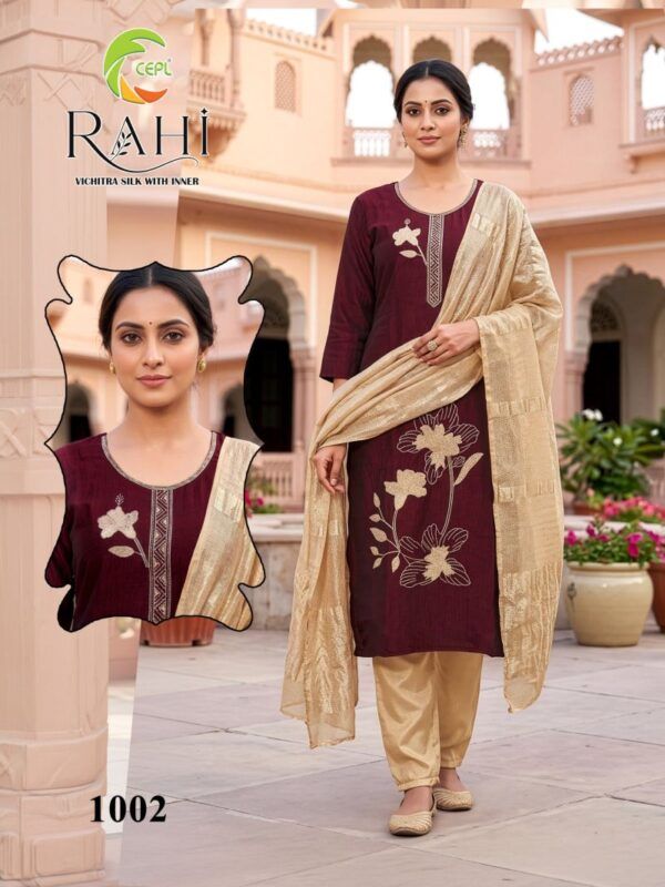 Latest Rahi D No 1001 To 08 Vichitra Silk With Embroidered Kurti Set Wholesale 2026