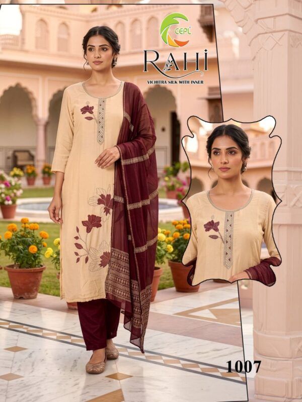 Latest Rahi D No 1001 To 08 Vichitra Silk With Embroidered Kurti Set Wholesale 2026