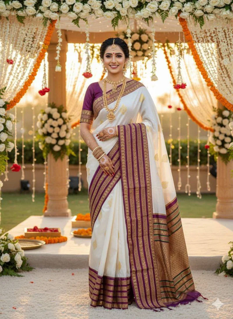 Aab Swet Soft Silk Jacquard Pattern Work Saree Wholesale