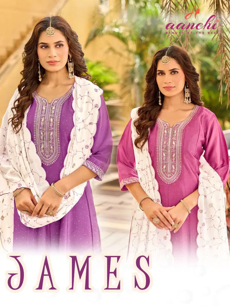 Aanchi James Crystal Silk Embroidered  Kurti With Bottom Dupatta Wholesale