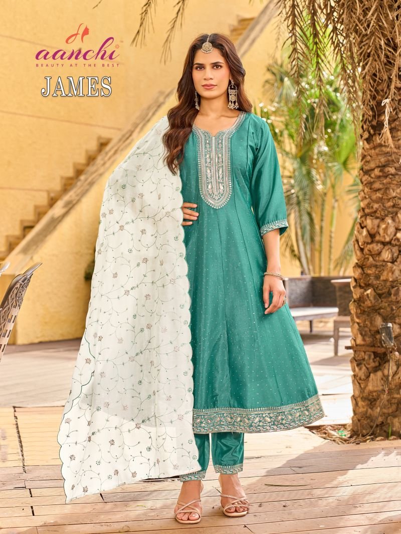 Beautiful Aanchi James Crystal Silk Embroidered Kurti With Bottom Dupatta Wholesale 2026