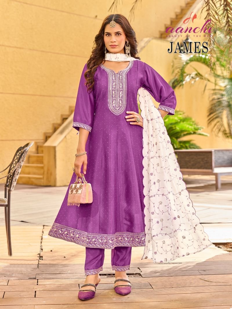 Beautiful Aanchi James Crystal Silk Embroidered Kurti With Bottom Dupatta Wholesale 2026