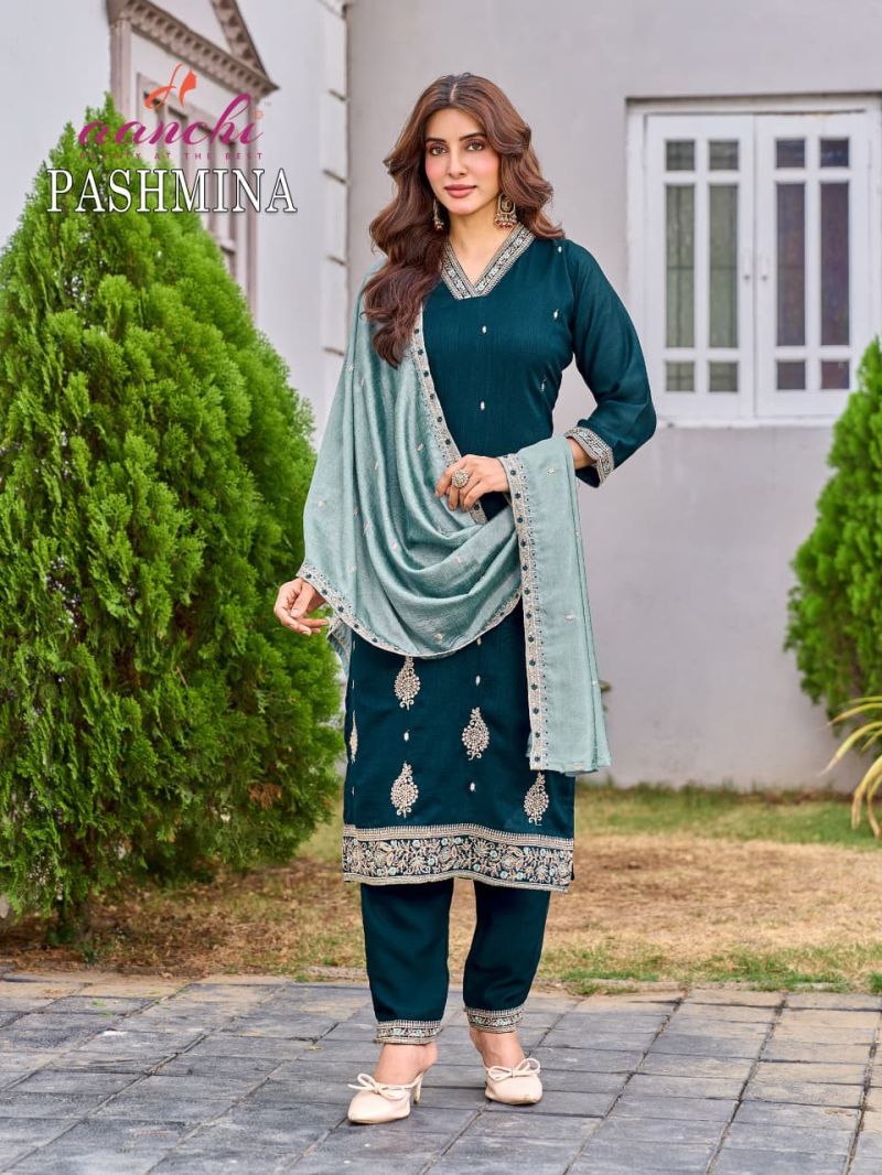 Buy Aanchi Pashmina Vichitra Silk Fancy Embroidered Kurti With Bottom Dupatta Wholesale 2026