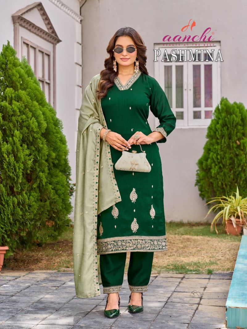 Buy Aanchi Pashmina Vichitra Silk Fancy Embroidered Kurti With Bottom Dupatta Wholesale 2026