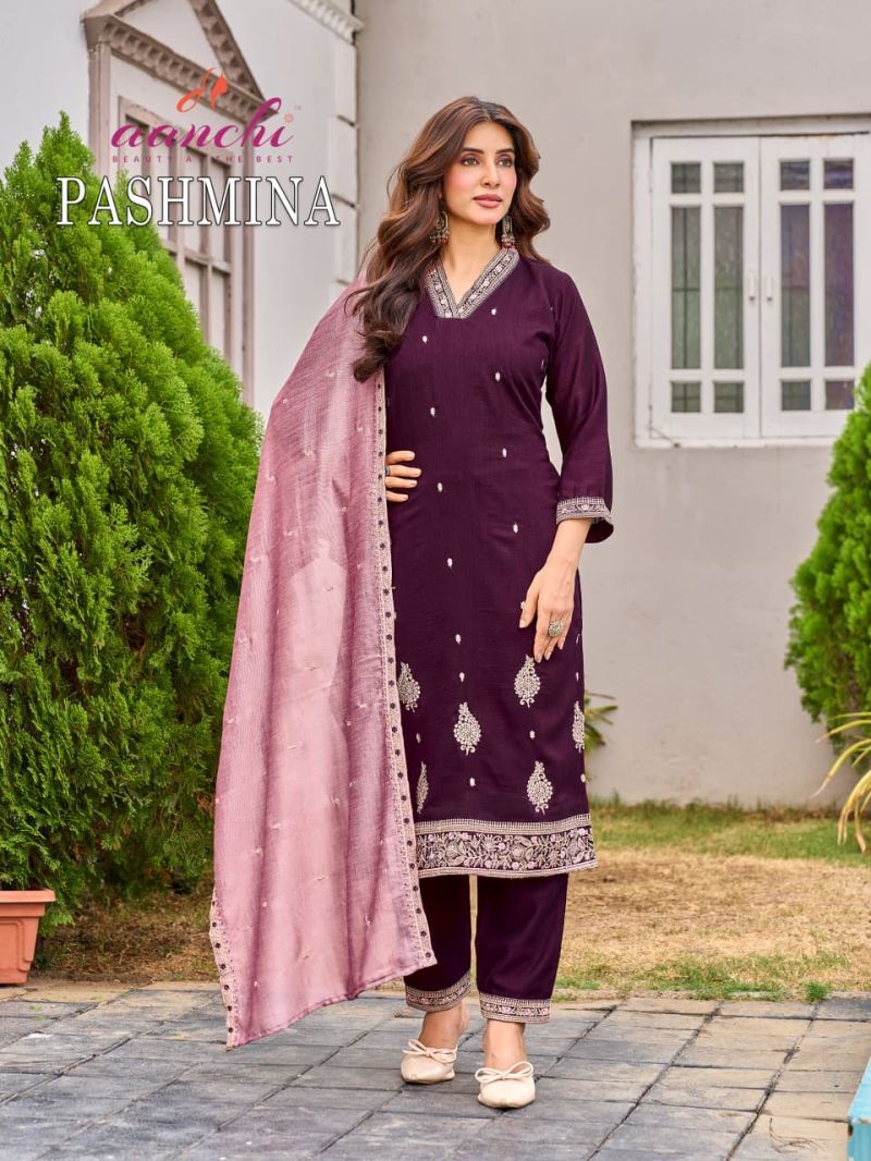 Buy Aanchi Pashmina Vichitra Silk Fancy Embroidered Kurti With Bottom Dupatta Wholesale 2026