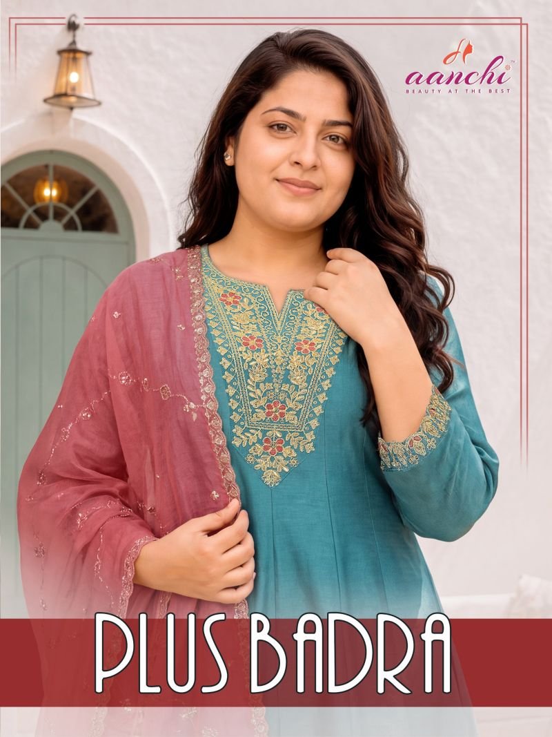 Aanchi Plus Badra Vichitra Silk Embroidered Anarkali Kurti With Bottom Dupatta Wholesale
