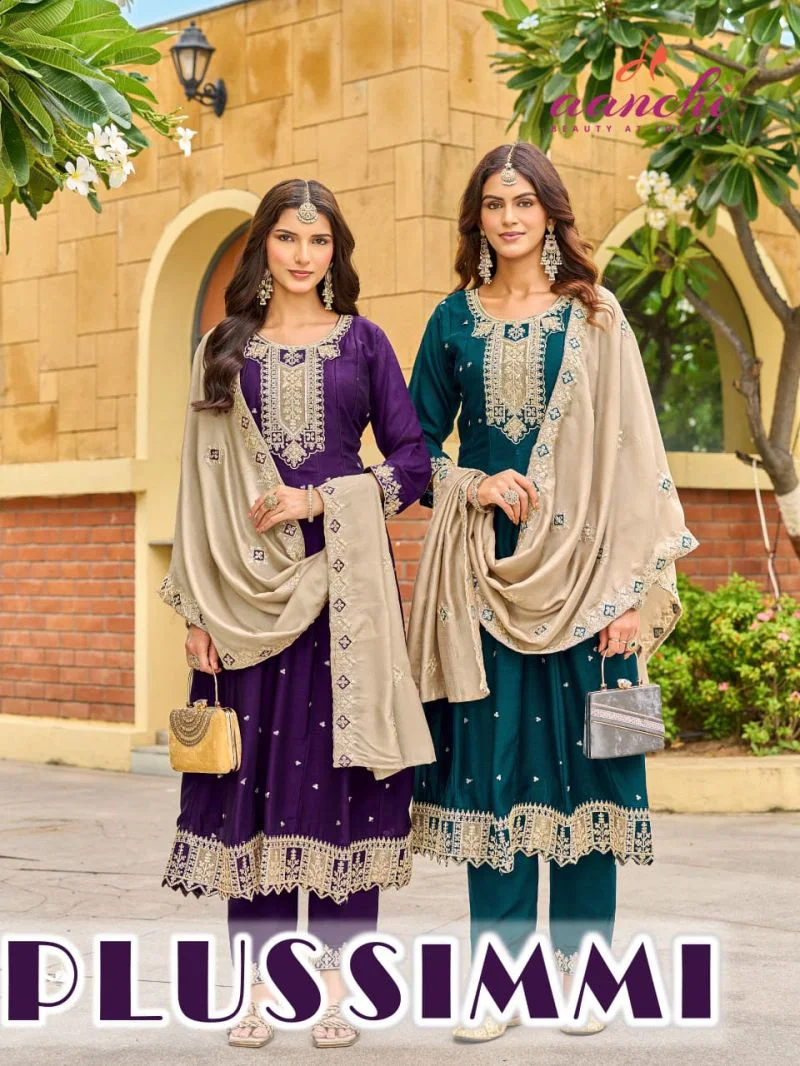 Aanchi Plus Simmi Vichitra Silk Embroidered Anarkali Kurti With Bottom Dupatta Wholesale