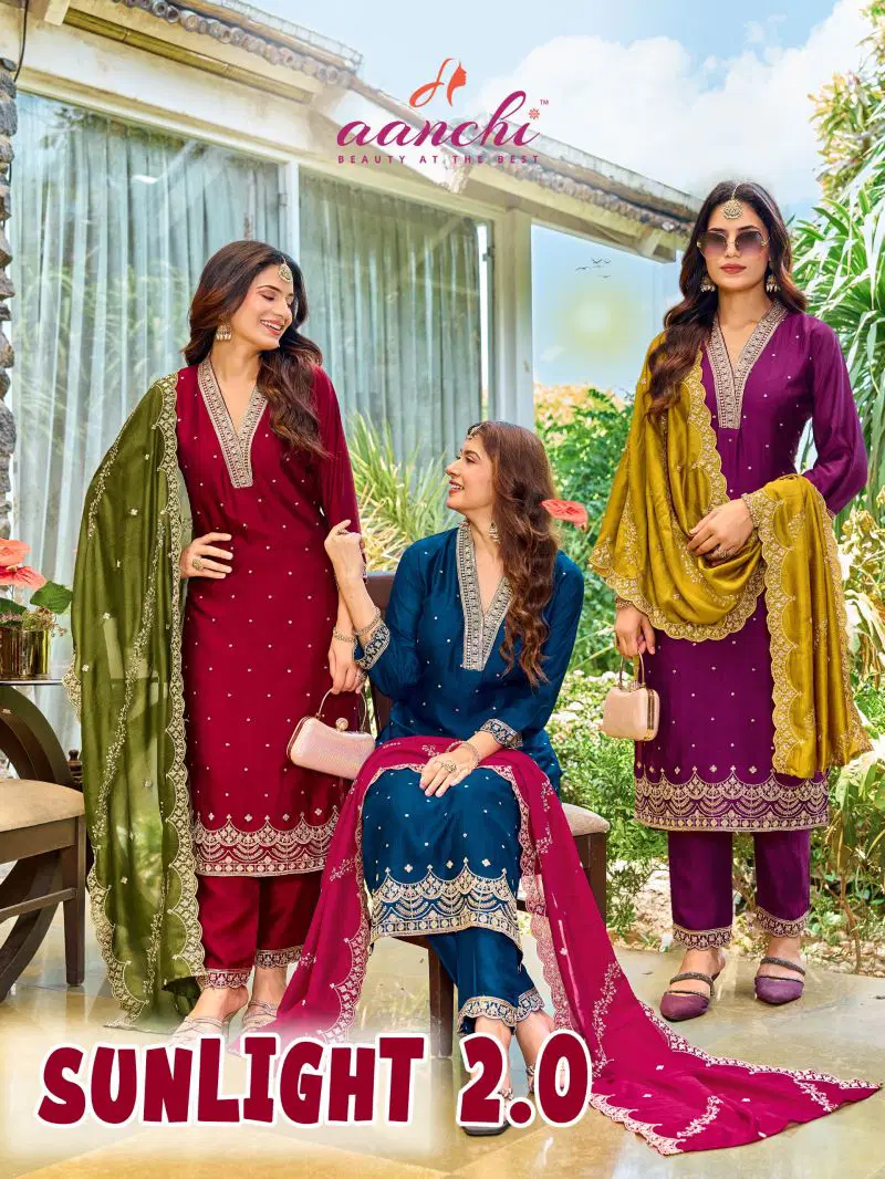Aanchi Sunlight Vol 2 Vichitra Silk Embroidered Kurti With Bottom Dupatta Wholesale