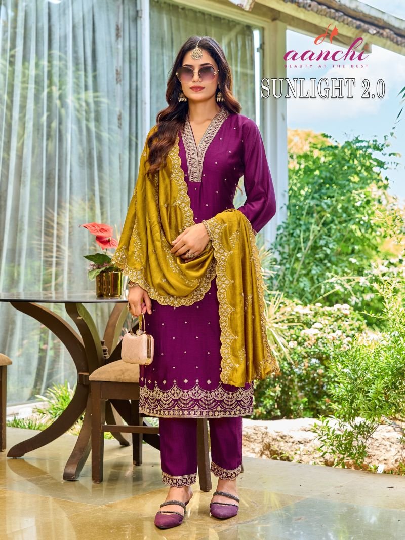 Launching Aanchi Sunlight Vol 2 Vichitra Silk Embroidered Kurti With Bottom Dupatta Wholesale 2026