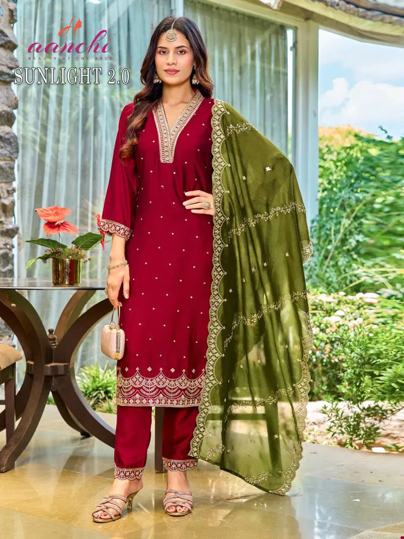Launching Aanchi Sunlight Vol 2 Vichitra Silk Embroidered Kurti With Bottom Dupatta Wholesale 2026
