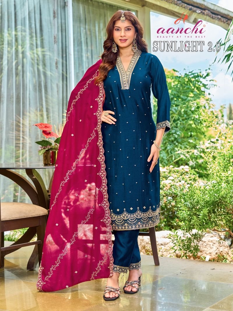 Launching Aanchi Sunlight Vol 2 Vichitra Silk Embroidered Kurti With Bottom Dupatta Wholesale 2026