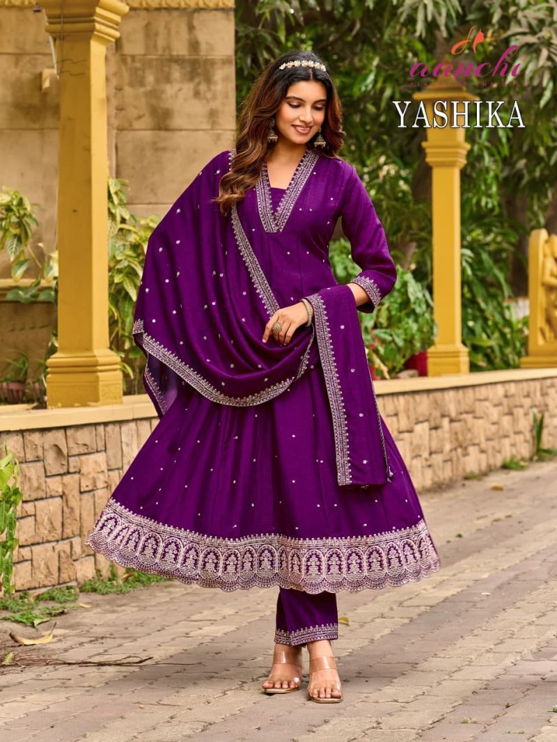 Beautiful Aanchi Yashika Vichitra Silk Fancy Embroidered Anarkali Kurti With Bottom Dupatta Wholesale 2026