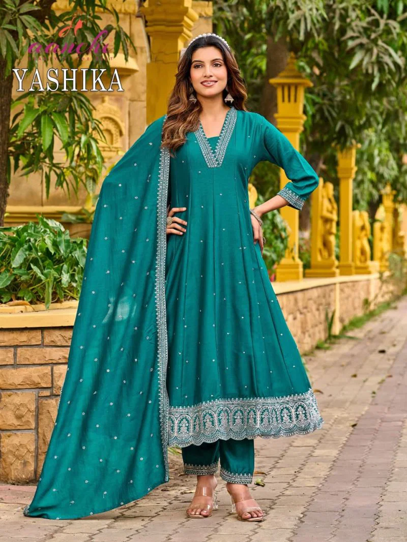 Beautiful Aanchi Yashika Vichitra Silk Fancy Embroidered Anarkali Kurti With Bottom Dupatta Wholesale 2026