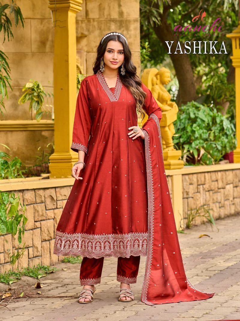 Beautiful Aanchi Yashika Vichitra Silk Fancy Embroidered Anarkali Kurti With Bottom Dupatta Wholesale 2026