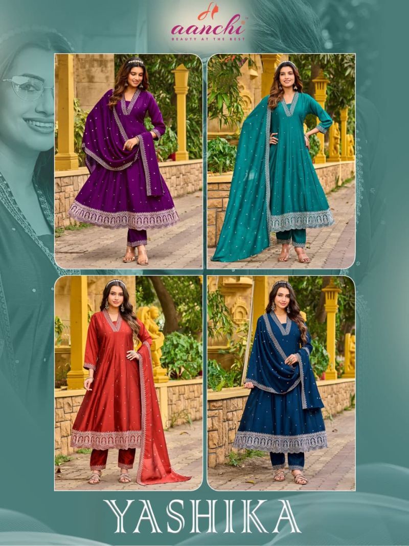 Beautiful Aanchi Yashika Vichitra Silk Fancy Embroidered Anarkali Kurti With Bottom Dupatta Wholesale 2026