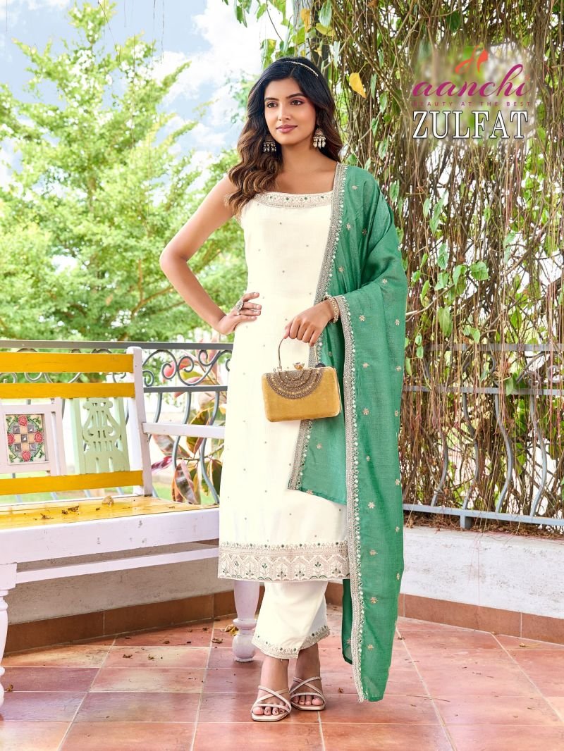 Beautiful Aanchi Zulfat Vichitra Silk Embroidered Kurti With Bottom Dupatta Collection Wholesale 2026