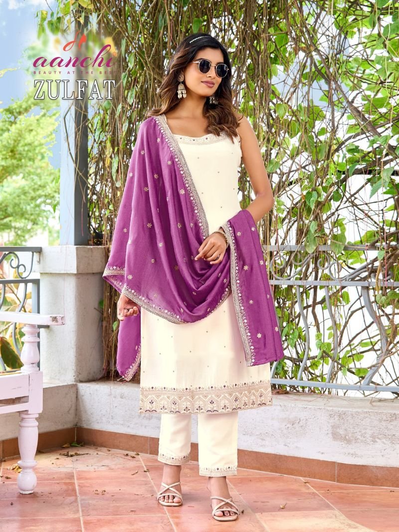 Beautiful Aanchi Zulfat Vichitra Silk Embroidered Kurti With Bottom Dupatta Collection Wholesale 2026