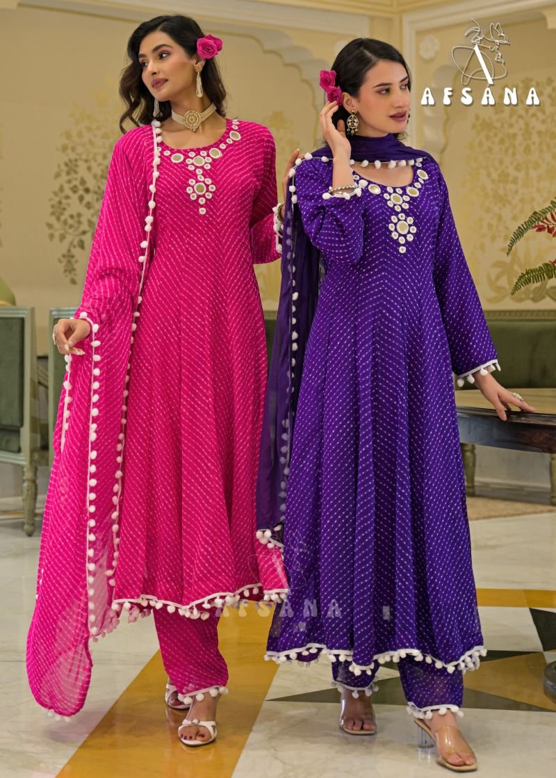 Afsana Sawan Georgette Khatli Hand Work Anarkali Kurti With Bottom Dupatta Wholesale