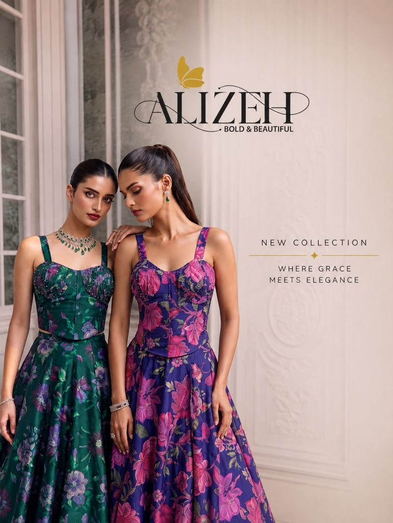 Alizeh 9019 To 9022 Tabby Organza Flower Printed Stylish Lehenga Choli Collection Wholesale