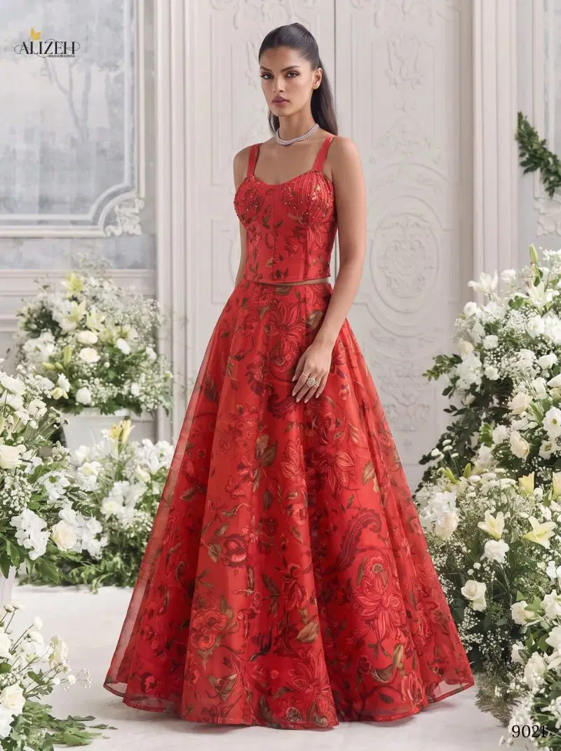 Beautiful Alizeh 9019 To 9022 Tabby Organza Flower Printed Stylish Lehenga Choli Collection Wholesale 2026