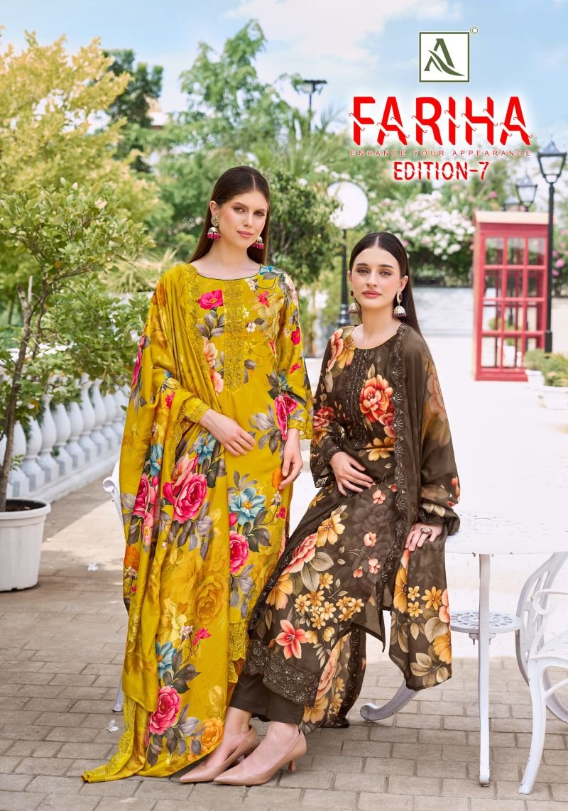 Alok Fariha Vol 7 Maslin Digital Printed Embroidered Dress Material Wholesale