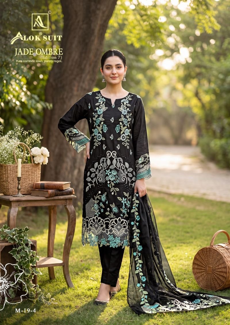 Alok Jade Ombre Edition 7 Cambric Lawn Cotton Embroidery Dress Material Wholesale
