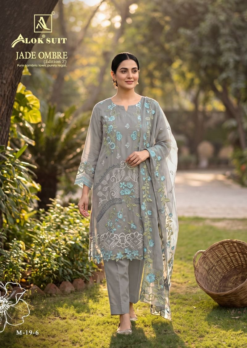 Alok Jade Ombre Edition 7 Cambric Lawn Cotton Embroidery Dress Material Wholesale