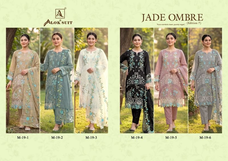 Alok Jade Ombre Edition 7 Cambric Lawn Cotton Embroidery Dress Material Wholesale