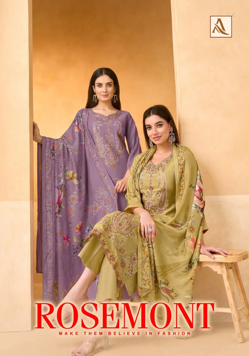 Alok Rosemont Viscose Maslin Embroidered Dress Material Collection Wholesale
