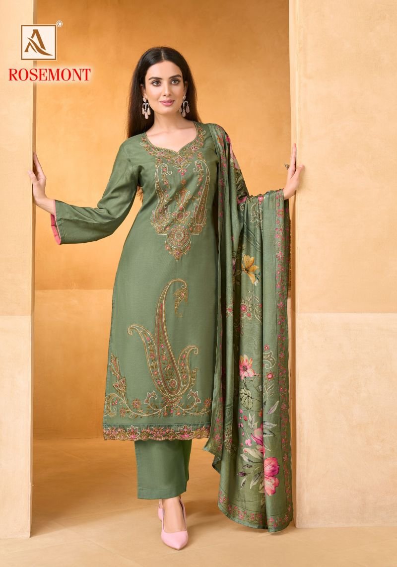 Beautiful Alok Rosemont Viscose Maslin Embroidered Dress Material Collection Wholesale 2026