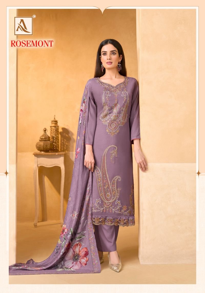 Beautiful Alok Rosemont Viscose Maslin Embroidered Dress Material Collection Wholesale 2026