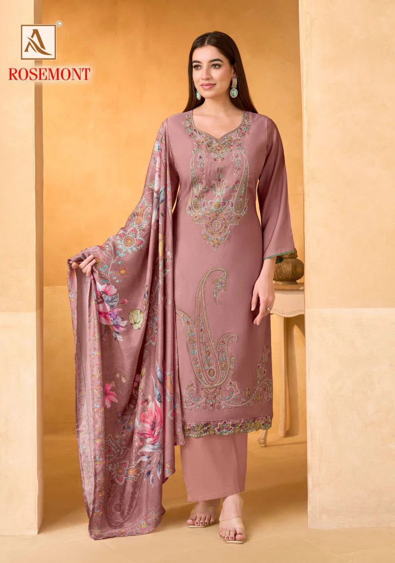 Beautiful Alok Rosemont Viscose Maslin Embroidered Dress Material Collection Wholesale 2026