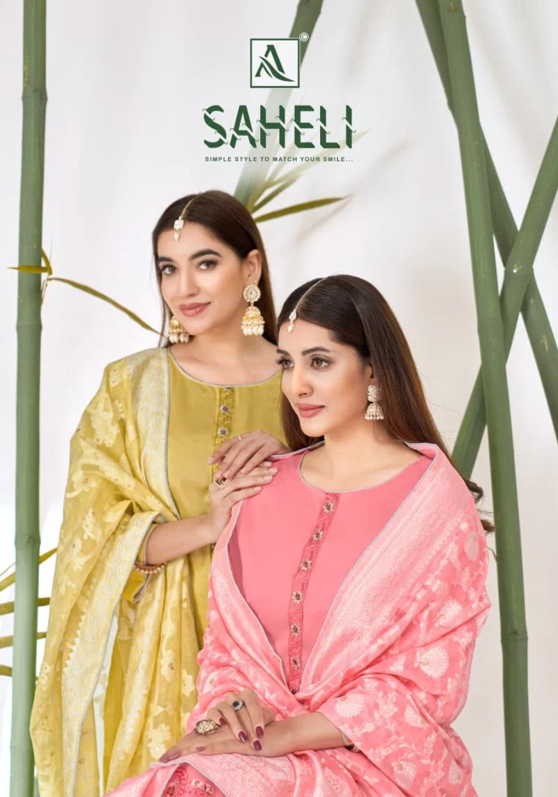 Alok Saheli Zam Cotton Embroidered Swarovski Diamond Work Dress Material Wholesale