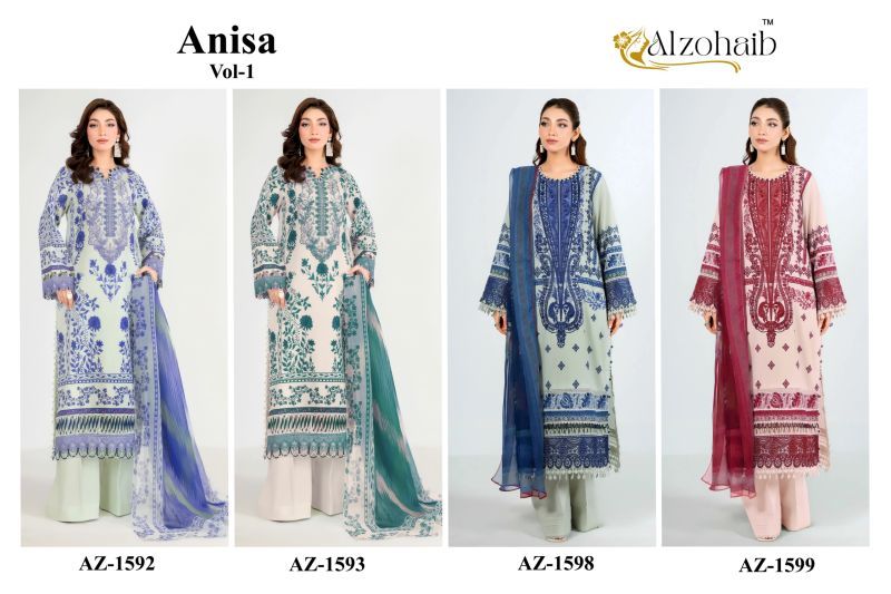 Latest Alzohaib Anisa Vol 1 Chiffon Dupatta Cotton Patch Work Salwar Kameez Wholesale 2026
