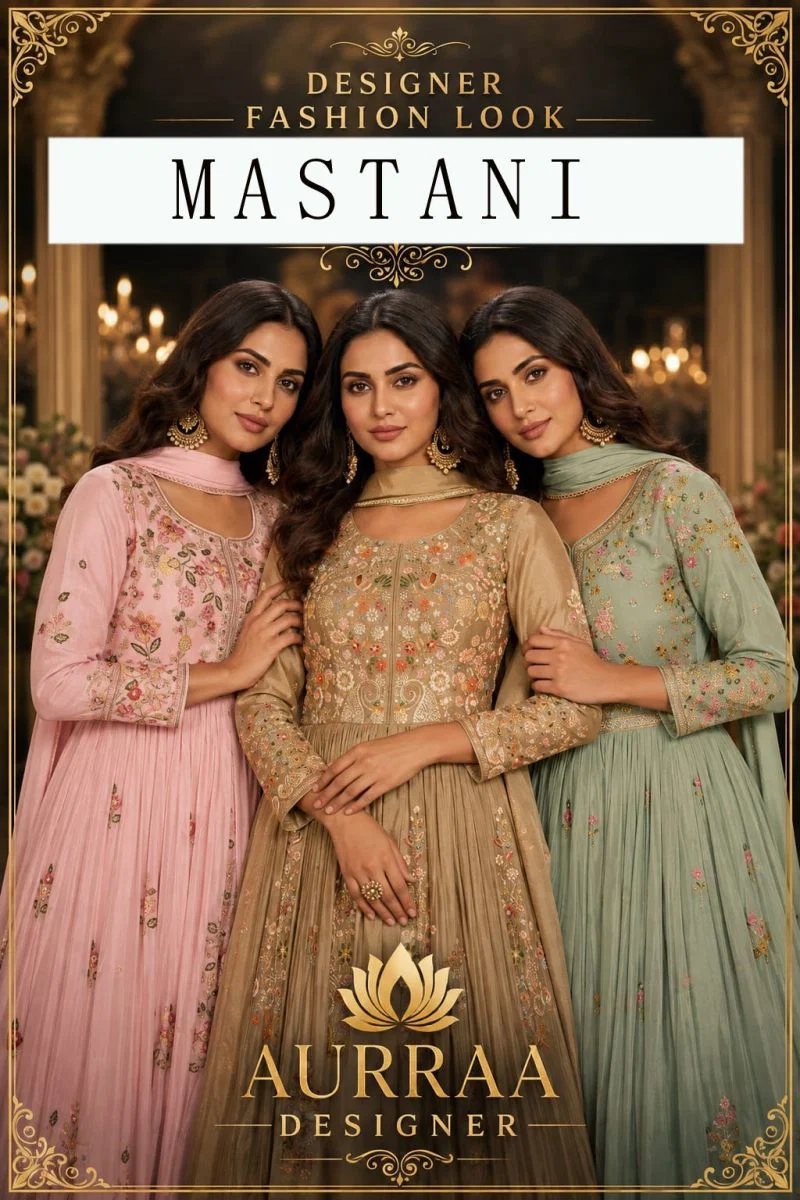 Aurraa Mastani Chinon Embroidered Kurti With Ghagra Dupatta Wholesale