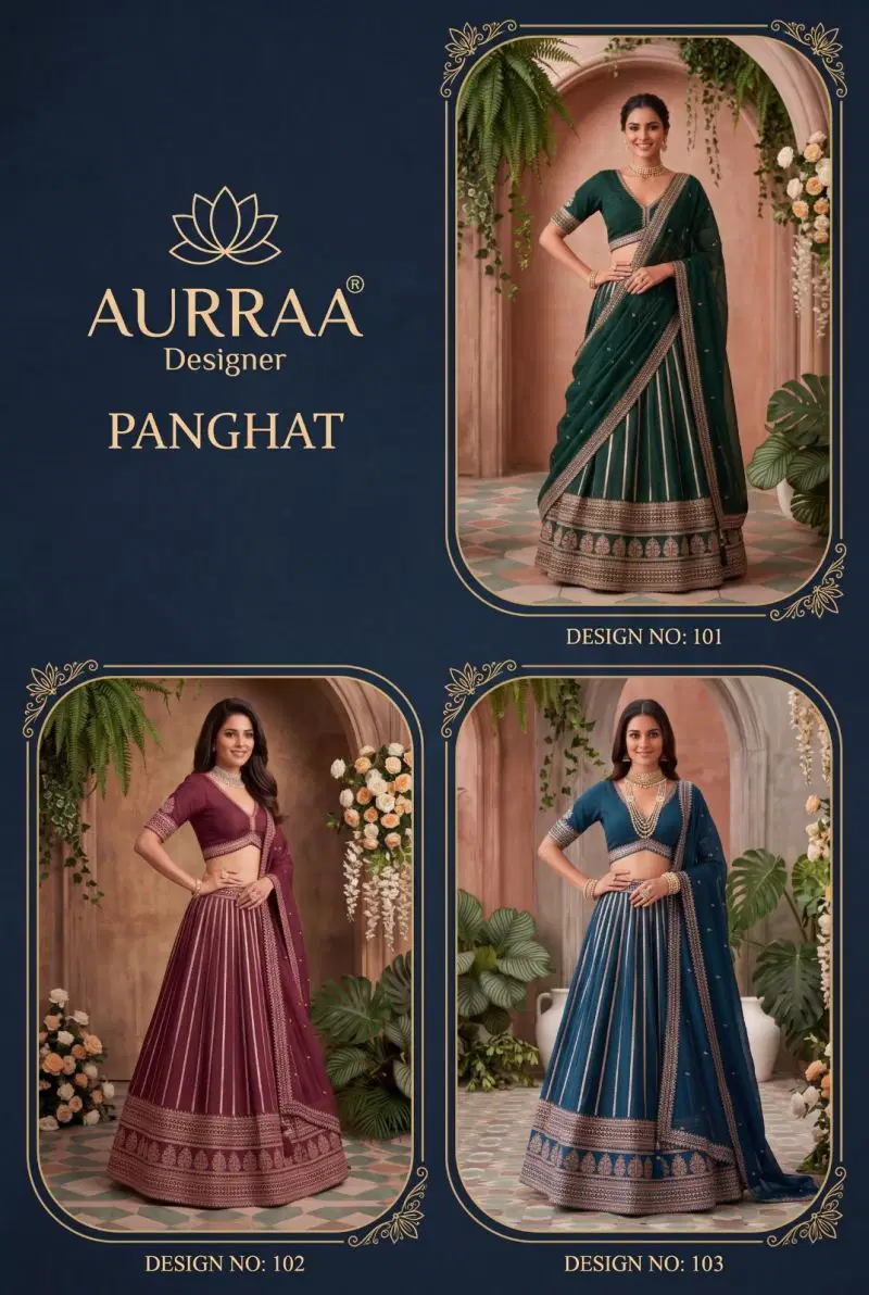 Latest Aurraa Panghat Silk Embroidered Designer Fancy Lehenga Choli Collection Wholesale 2026