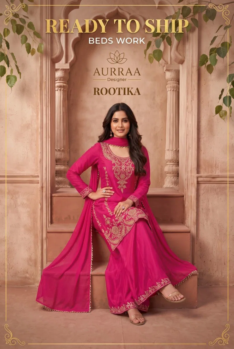 Aurraa Rootika Chinon Beads Work Kurti With Bottom Dupatta Wholesale