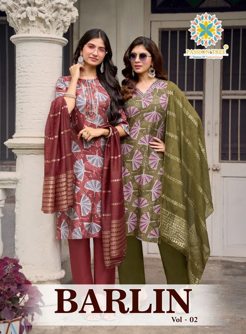 Barlin Vol 2 By Passion Tree Barlin Print Embroidered Kurti With Bottom Dupatta Wholesale