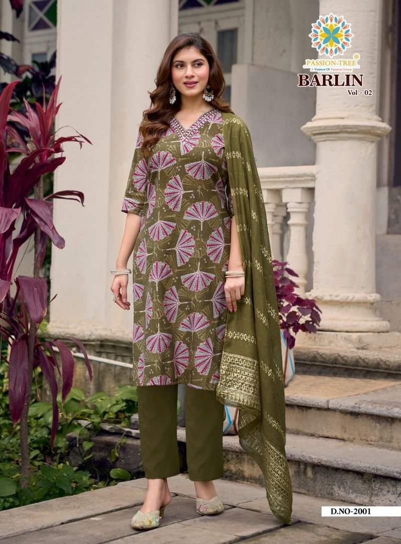 Launching Barlin Vol 2 By Passion Tree Barlin Print Embroidered Kurti With Bottom Dupatta Wholesale 2026
