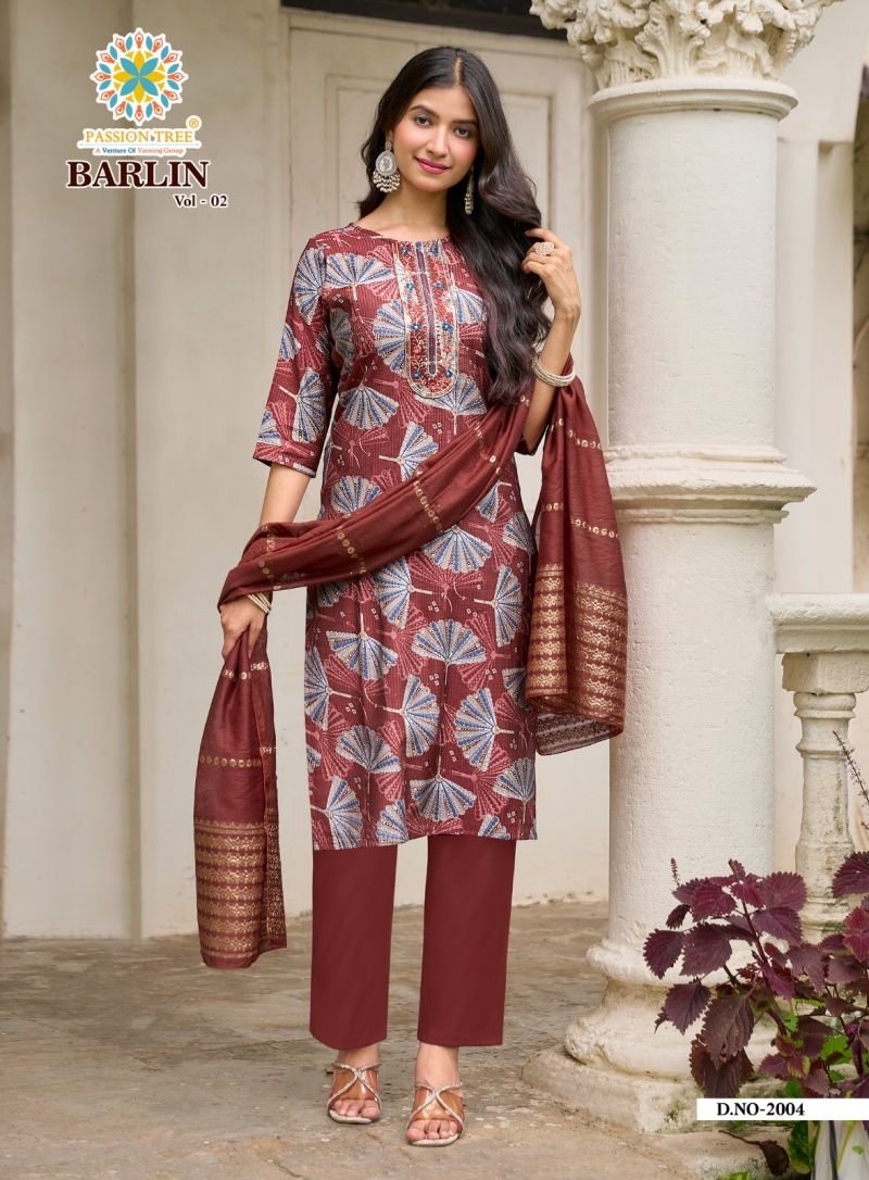 Launching Barlin Vol 2 By Passion Tree Barlin Print Embroidered Kurti With Bottom Dupatta Wholesale 2026