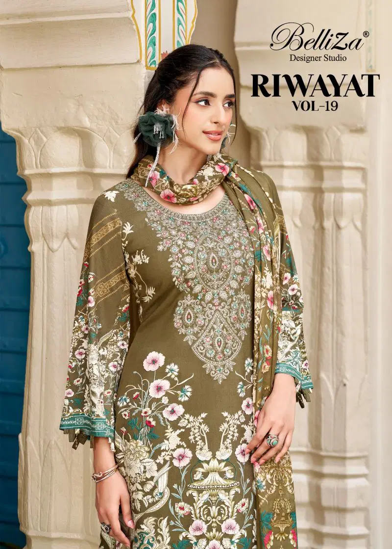 Belliza Riwayat Vol 19 Viscose Rayon Embroidered Dress Material Collection Wholesale