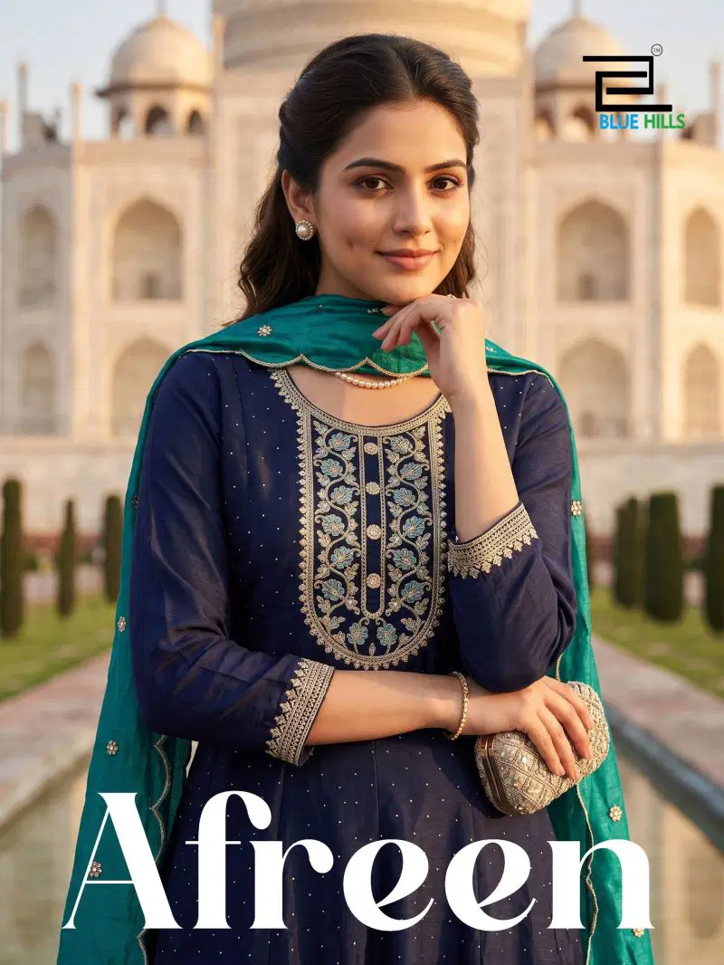 Blue Hills Afreen Vichitra Embroidered Anarkali Kurti With Bottom Dupatta Wholesale