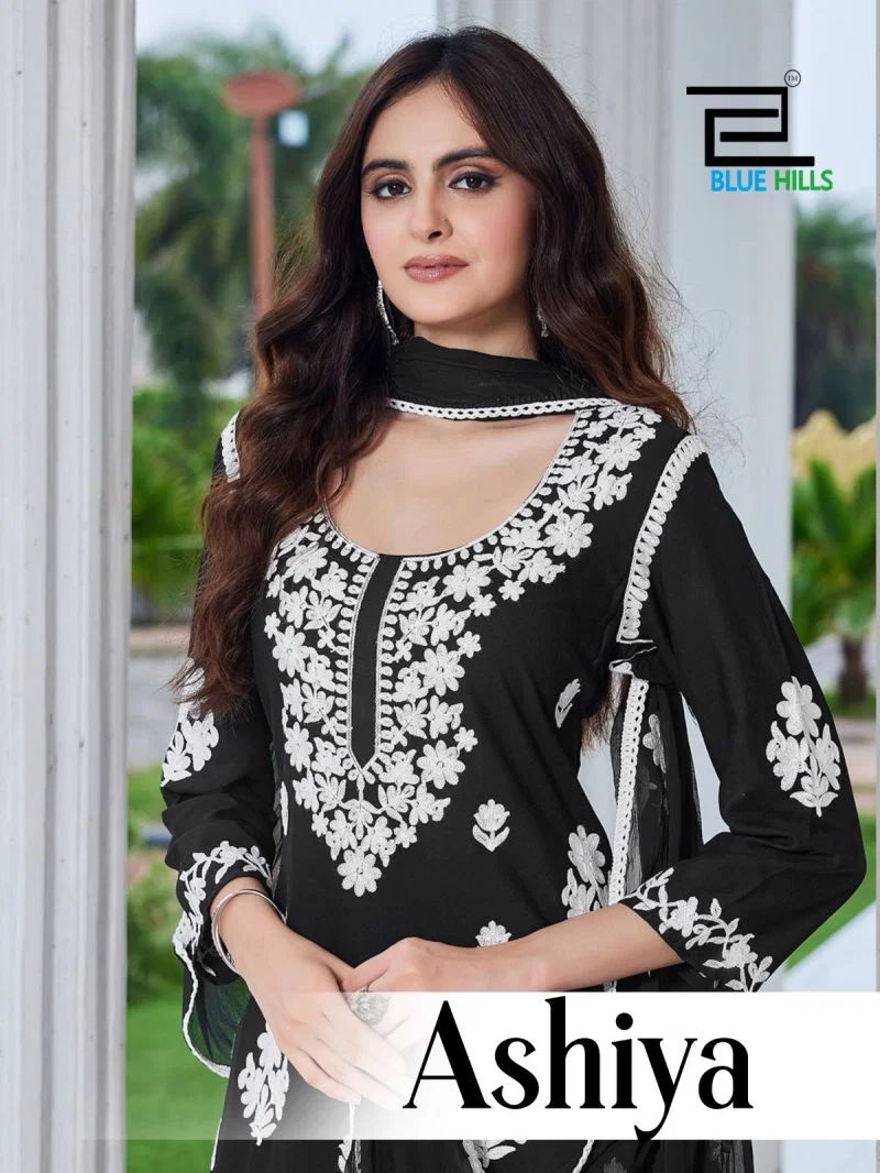 Blue Hills Ashiya Rayon Thread Work Kurti With Bottom Dupatta Wholesale