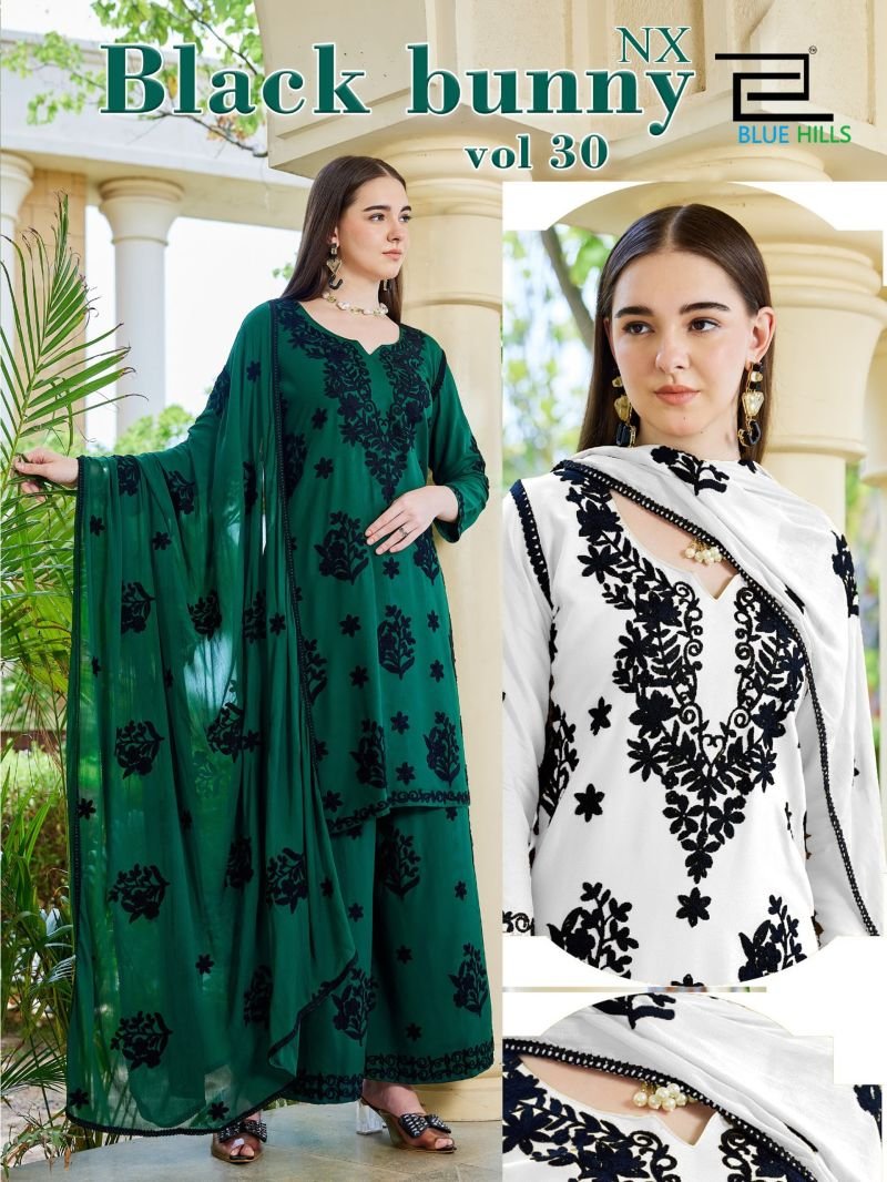 Blue Hills Black Bunny Vol 30 Nx Rayon With Thread Work Kurti With Bottom Dupatta Wholesale
